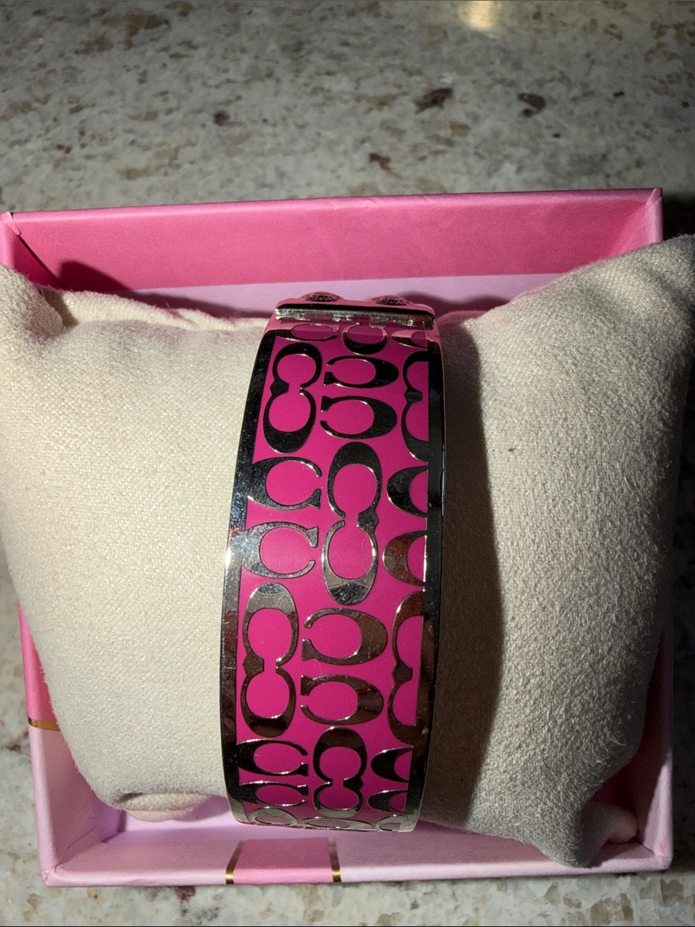 Coach Hot Pink Enamel Signature Cuff Bracelet